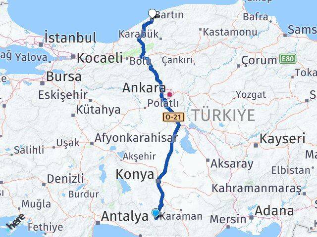 Konya Hadim Bartın Arası Kaç Km - Yol Haritası