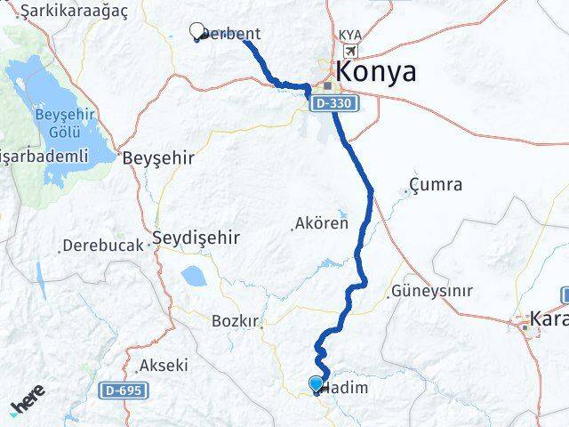 Konya Hadim Derbent Arası Kaç Km - Yol Haritası