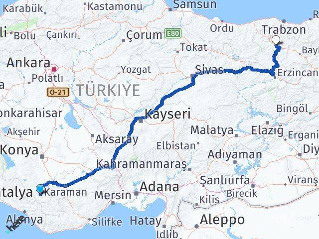 Konya Hadim Gümüşhane Arası Kaç Km - Yol Haritası