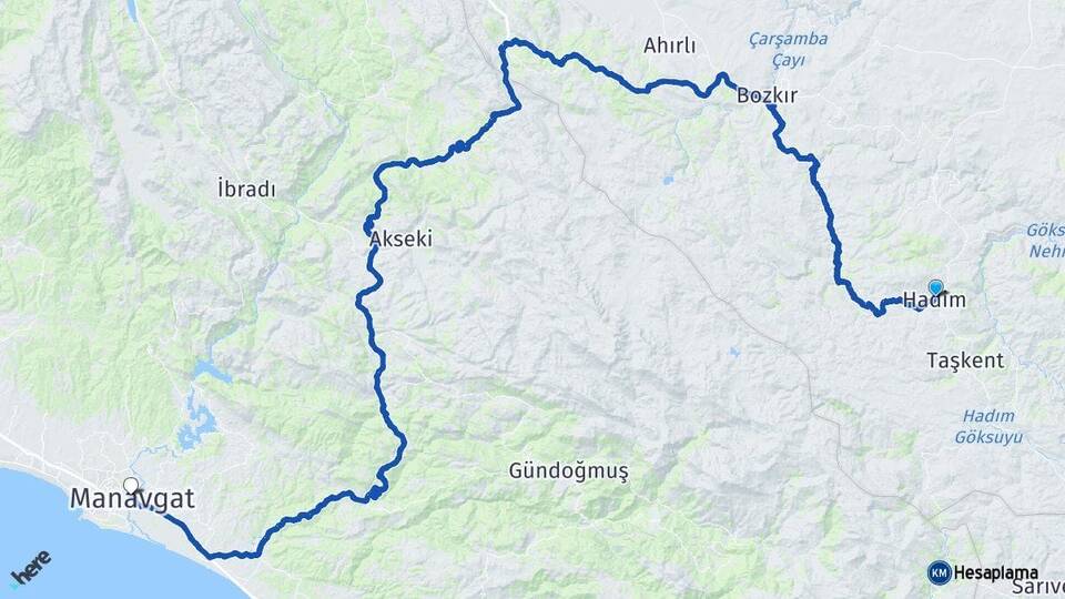 Konya Hadim Manavgat Antalya Arası Kaç Km - Yol Haritası