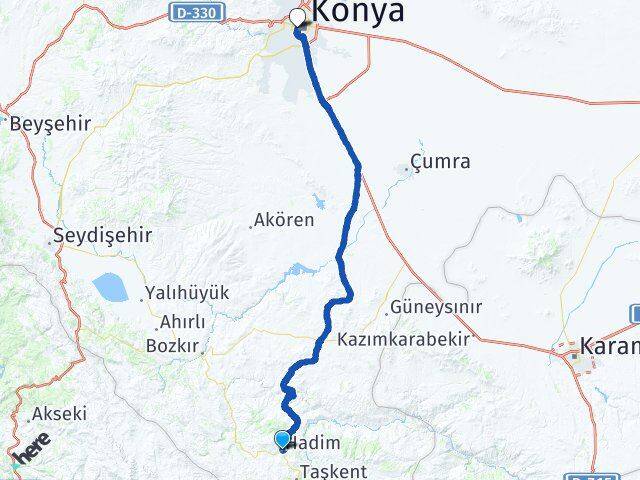 Konya Hadim Meram Arası Kaç Km - Yol Haritası