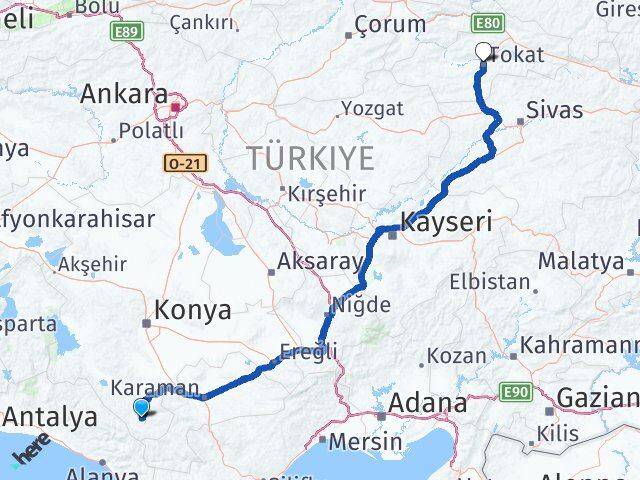 Konya Hadim Tokat Arası Kaç Km - Yol Haritası