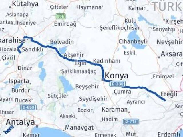 Konya Halkapınar Afyonkarahisar Arası Kaç Km - Yol Haritası