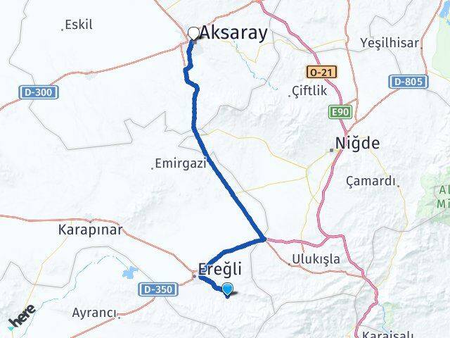 Konya Halkapınar Aksaray Arası Kaç Km - Yol Haritası