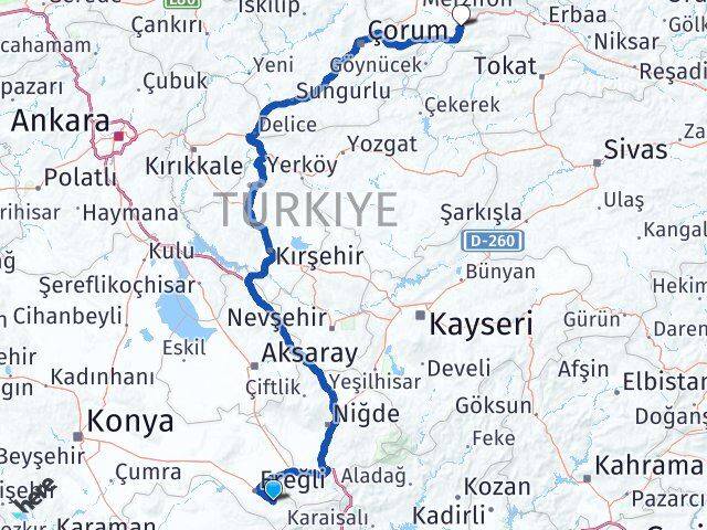 Konya Halkapınar Amasya Arası Kaç Km - Yol Haritası