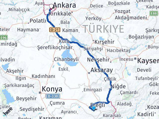 Konya Halkapınar Ankara Arası Kaç Km - Yol Haritası