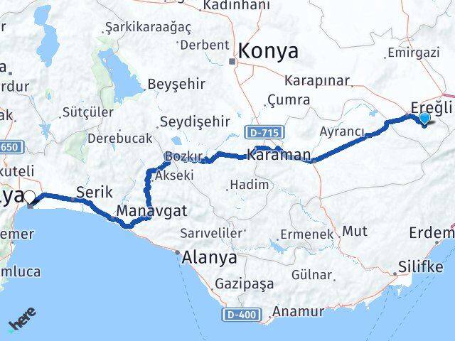Konya Halkapınar Antalya Arası Kaç Km - Yol Haritası