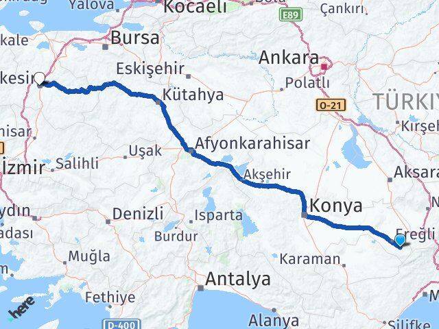 Konya Halkapınar Balıkesir Arası Kaç Km - Yol Haritası