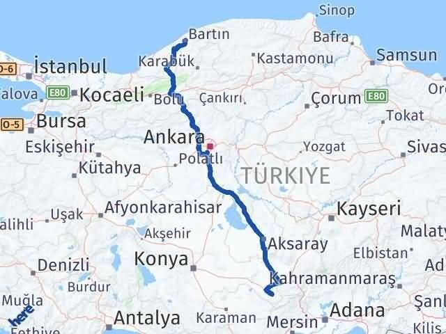 Konya Halkapınar Bartın Arası Kaç Km - Yol Haritası