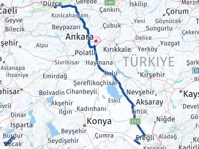 Konya Halkapınar Bolu Arası Kaç Km - Yol Haritası
