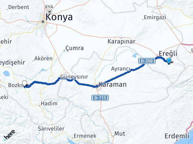Konya Halkapınar Bozkır Arası Kaç Km - Yol Haritası