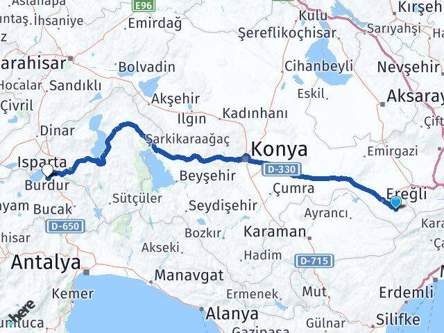 Konya Halkapınar Burdur Arası Kaç Km - Yol Haritası
