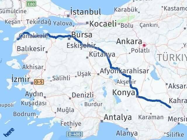 Konya Halkapınar Çanakkale Arası Kaç Km - Yol Haritası
