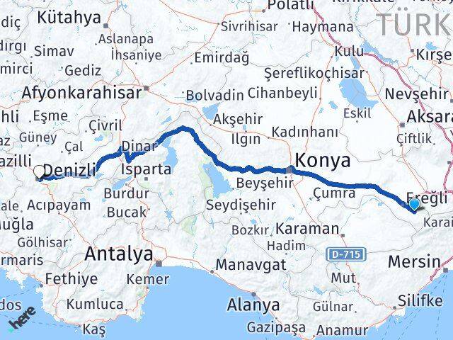 Konya Halkapınar Denizli Arası Kaç Km - Yol Haritası