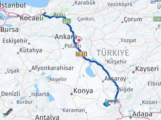 Konya Halkapınar Düzce Arası Kaç Km - Yol Haritası