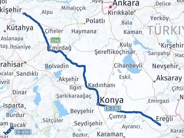 Konya Halkapınar Eskişehir Arası Kaç Km - Yol Haritası