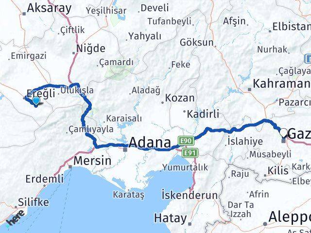 Konya Halkapınar Gaziantep Arası Kaç Km - Yol Haritası