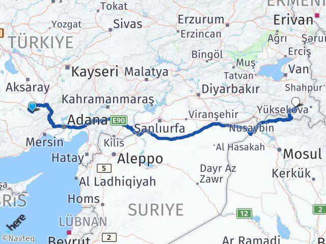 Konya Halkapınar Hakkari Arası Kaç Km - Yol Haritası