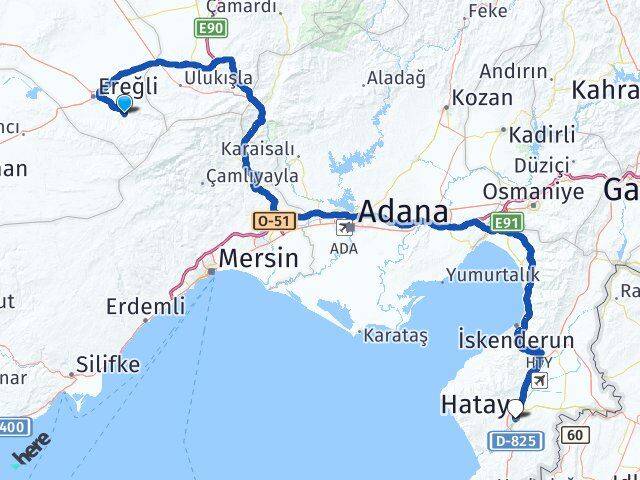 Konya Halkapınar Hatay Arası Kaç Km - Yol Haritası