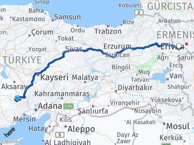 Konya Halkapınar Iğdır Arası Kaç Km - Yol Haritası