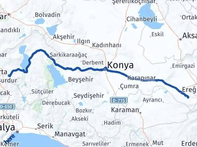 Konya Halkapınar Isparta Arası Kaç Km - Yol Haritası