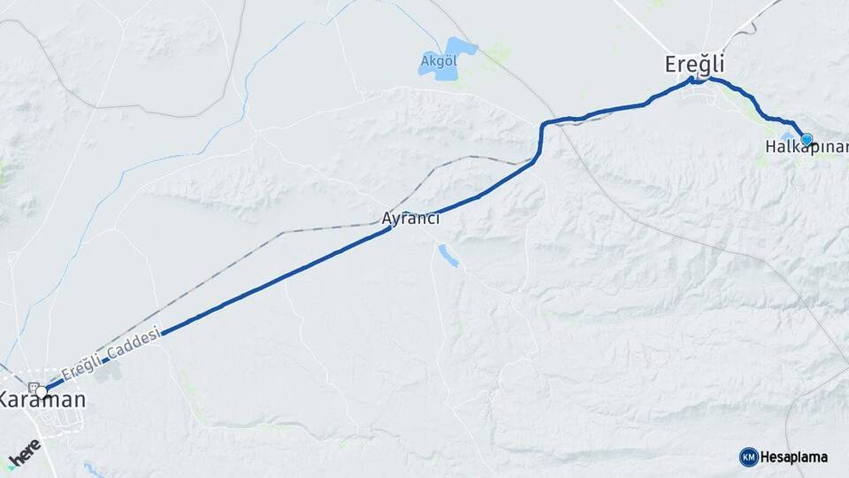 Konya Halkapınar Karaman Arası Kaç Km - Yol Haritası