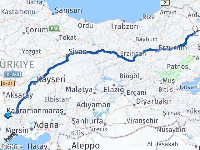 Konya Halkapınar Kars Arası Kaç Km - Yol Haritası