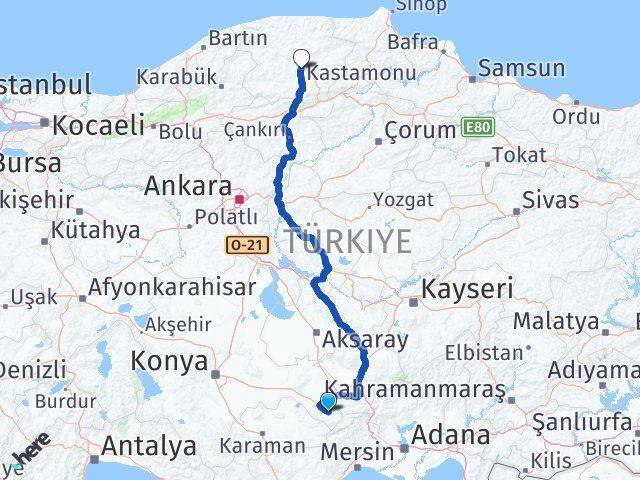Konya Halkapınar Kastamonu Arası Kaç Km - Yol Haritası