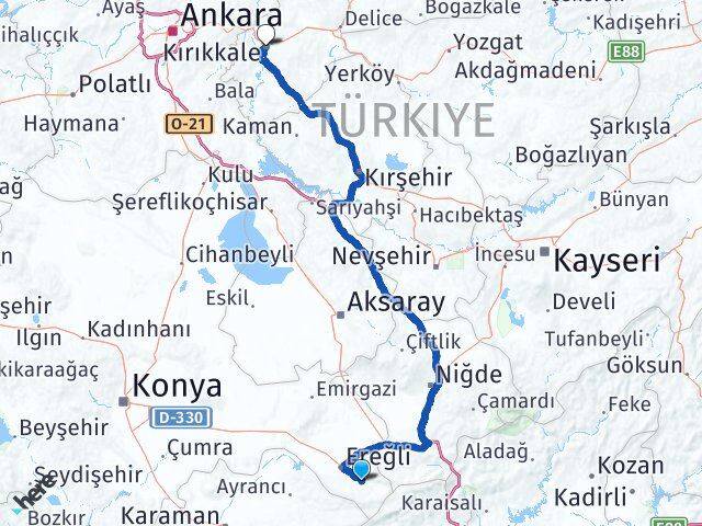 Konya Halkapınar Kırıkkale Arası Kaç Km - Yol Haritası