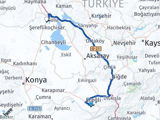 Konya Halkapınar Kulu Arası Kaç Km - Yol Haritası