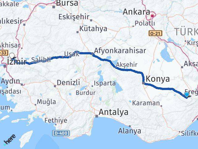 Konya Halkapınar Manisa Arası Kaç Km - Yol Haritası