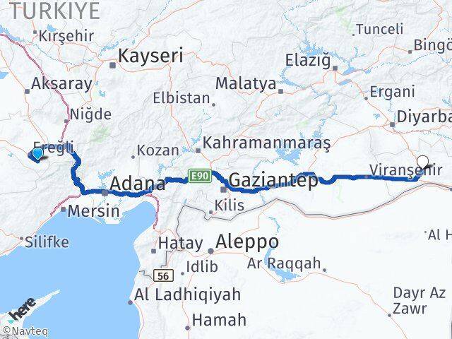 Konya Halkapınar Mardin Arası Kaç Km - Yol Haritası