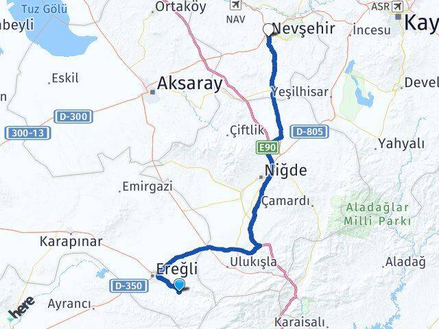 Konya Halkapınar Nevşehir Arası Kaç Km - Yol Haritası