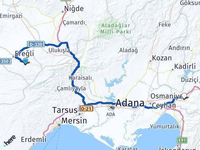 Konya Halkapınar Osmaniye Arası Kaç Km - Yol Haritası