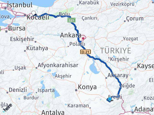 Konya Halkapınar Sakarya Arası Kaç Km - Yol Haritası