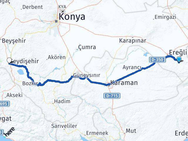 Konya Halkapınar Seydişehir Arası Kaç Km - Yol Haritası