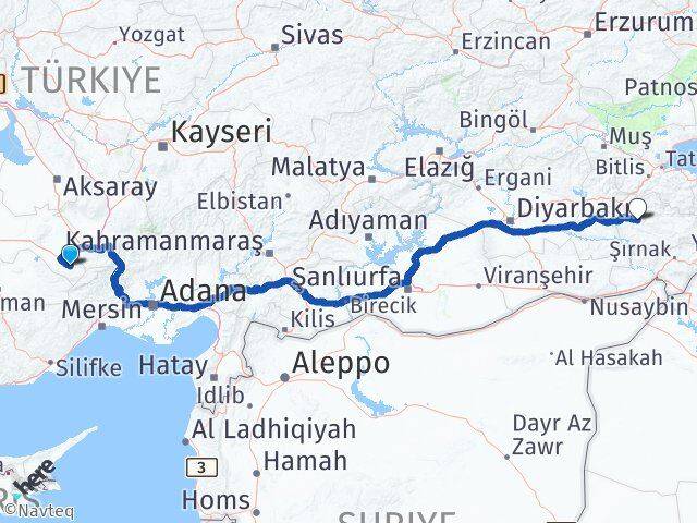 Konya Halkapınar Siirt Arası Kaç Km - Yol Haritası
