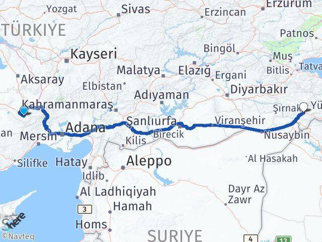 Konya Halkapınar Şırnak Arası Kaç Km - Yol Haritası