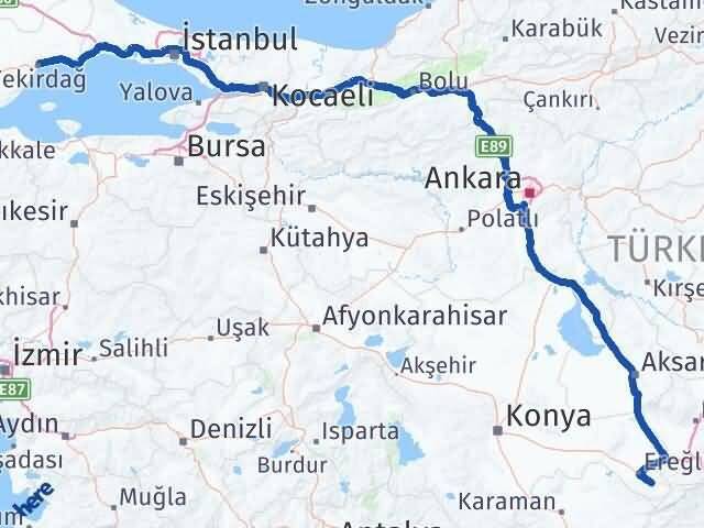Konya Halkapınar Tekirdağ Arası Kaç Km - Yol Haritası