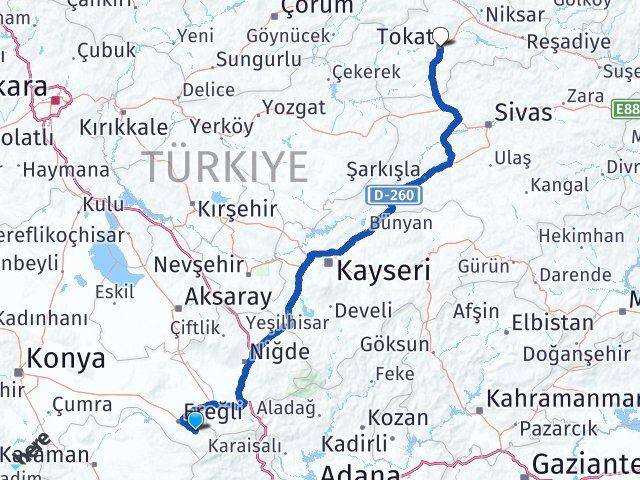 Konya Halkapınar Tokat Arası Kaç Km - Yol Haritası