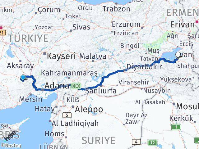 Konya Halkapınar Van Arası Kaç Km - Yol Haritası
