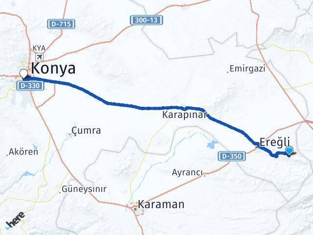 Yeşilyurt Konya YHT Garı Arası Kaç Km - Yol Tarifi
