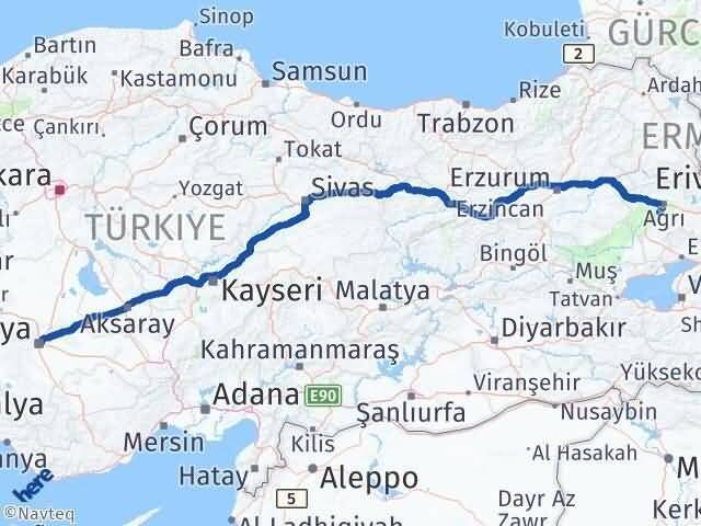 Konya Hamur Ağrı Arası Kaç Km - Yol Haritası