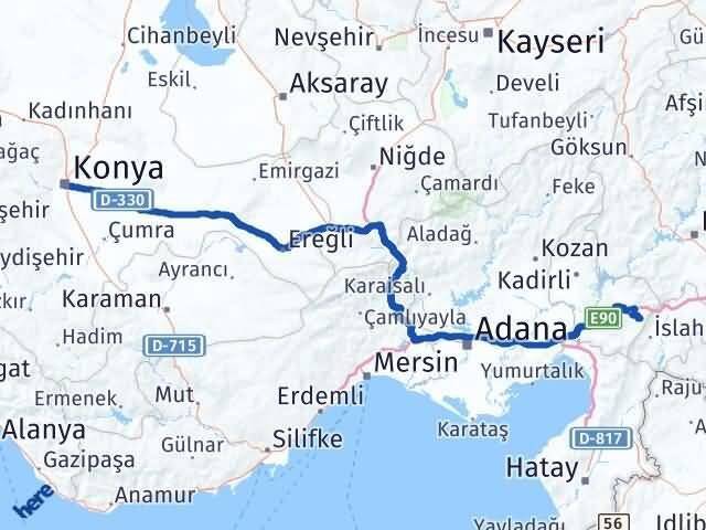Konya Hasanbeyli Osmaniye Arası Kaç Km - Yol Haritası
