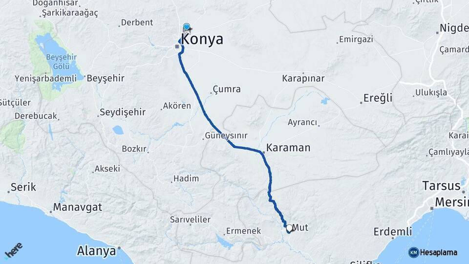 Konya Havalimanı Mut Arası Kaç Km - Yol Tarifi