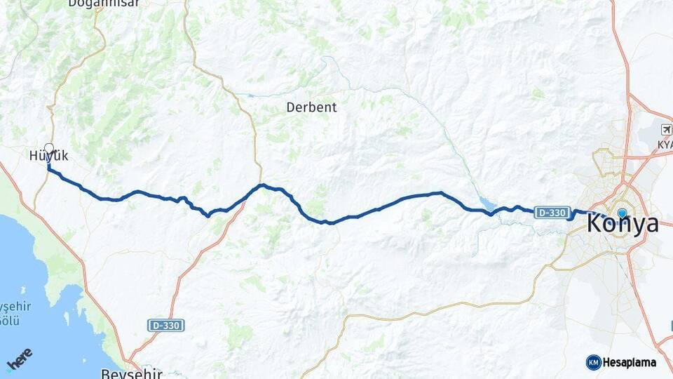 Konya Hüyük Arası Kaç Km - Yol Haritası