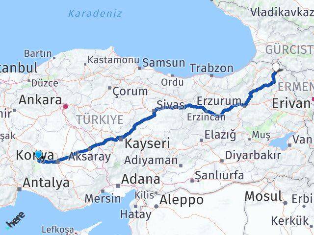 Konya Hüyük Ardahan Arası Kaç Km - Yol Haritası