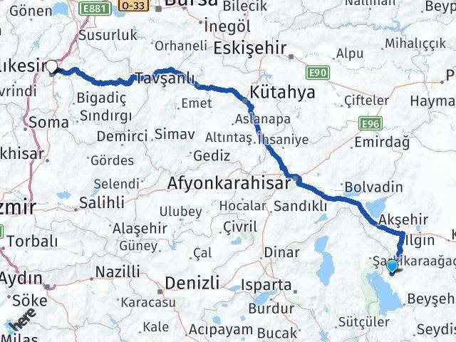 Konya Hüyük Balıkesir Arası Kaç Km - Yol Haritası