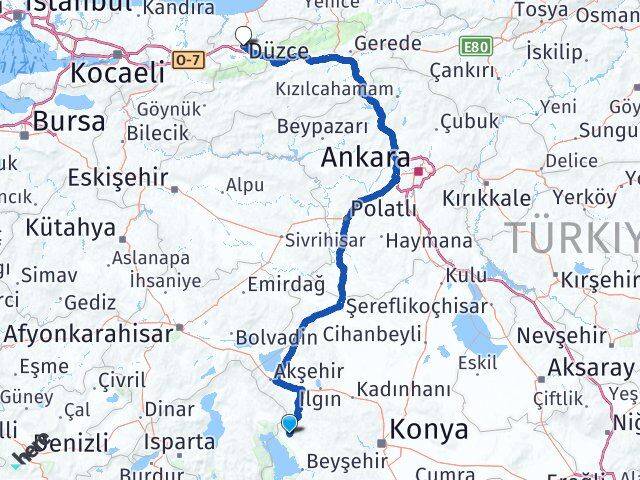 Konya Hüyük Düzce Arası Kaç Km - Yol Haritası