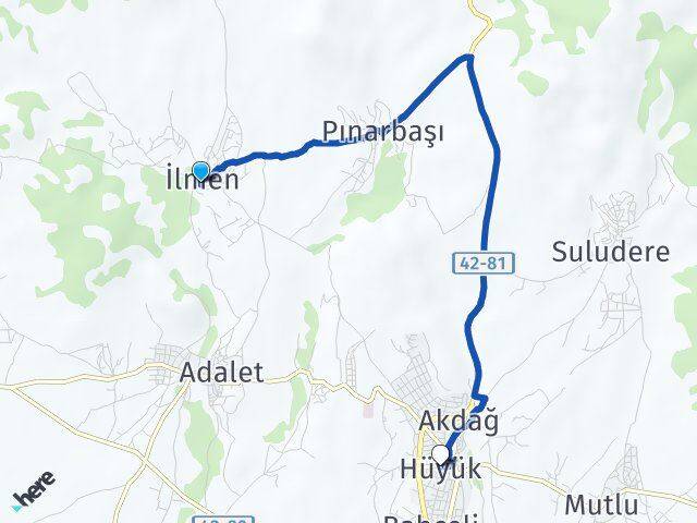 İlmen Hüyük Arası Kaç Km - Yol Tarifi